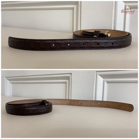 Authentic Gucci Brown Microguccissima Leather Slim Horsebit Buckle Belt 75/30 - Picture 11 of 13